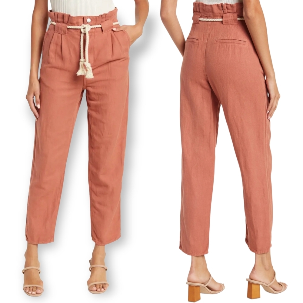 Veronica Beard Karter paperbag linen blend crop pants size 8